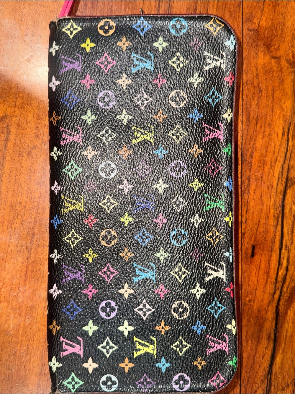 Authentic Murakami Louis Vuitton Black Multicolor Monogram Zip Wallet